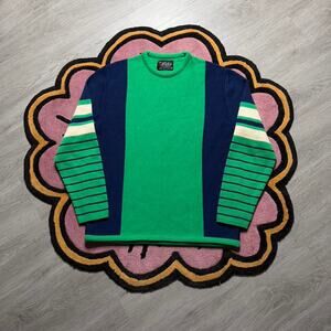 Vintage Lido of California Virgin Wool Striped Sweater Size XL Green Blue